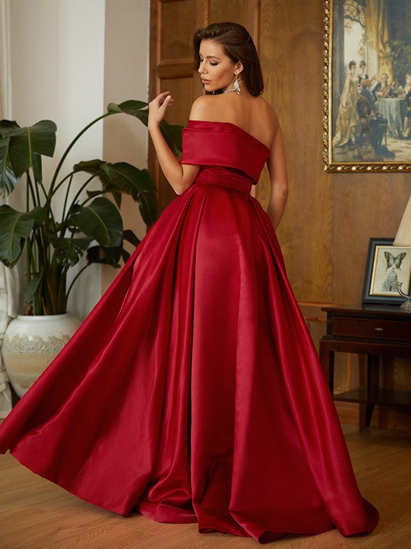 A-Line/Princess Ruffles One-Shoulder Sleeveless Sweep/Brush Train Dresses