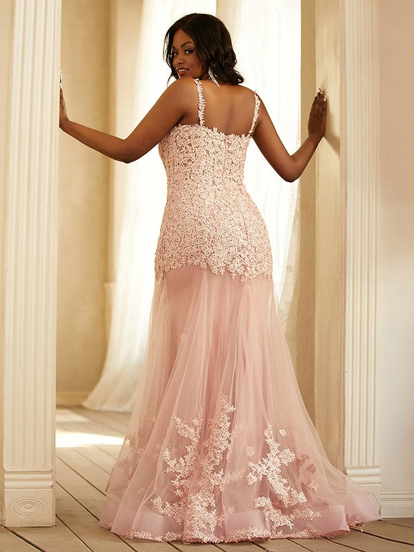 Sheath/Column Applique Straps Sleeveless Sweep/Brush Train Dresses