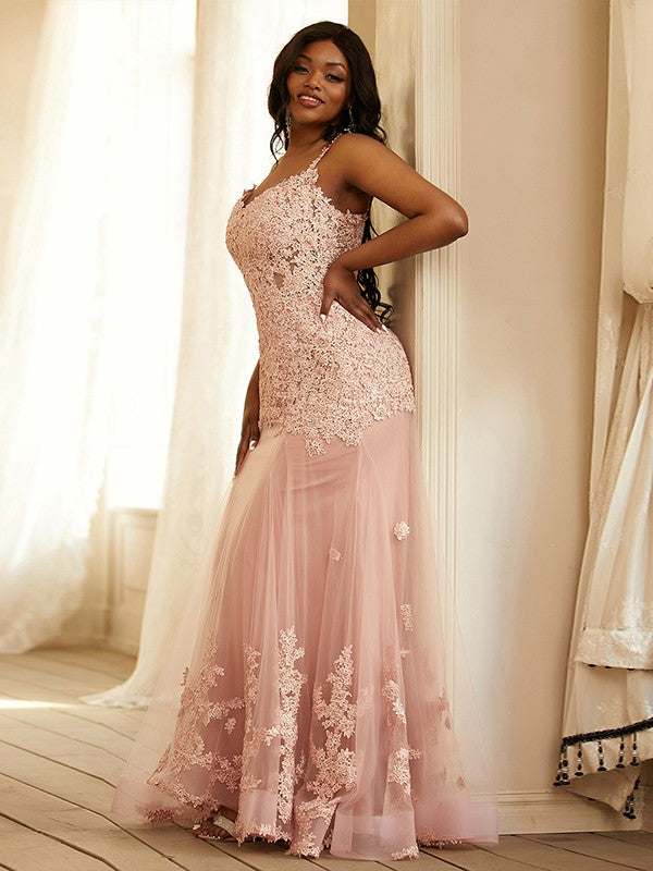 Sheath/Column Applique Straps Sleeveless Sweep/Brush Train Dresses