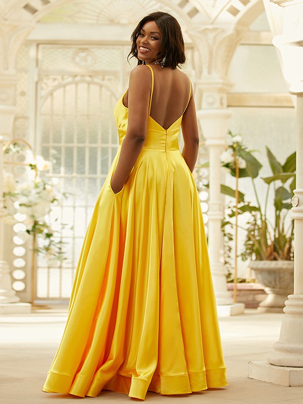 A-Line/Princess like Ruffles V-neck Sleeveless Floor-Length Dresses