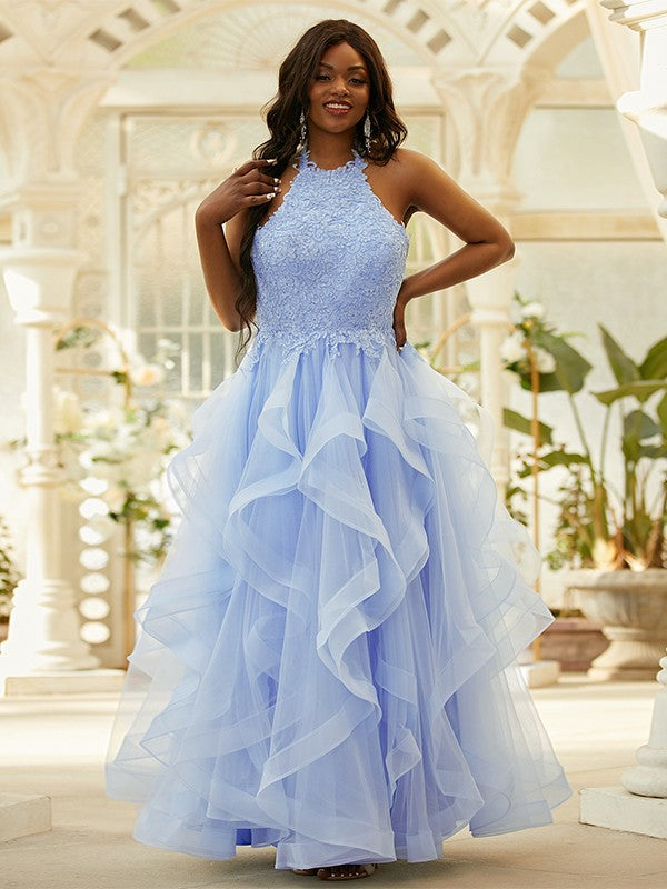 A-Line/Princess Applique Halter Sleeveless Floor-Length Dresses