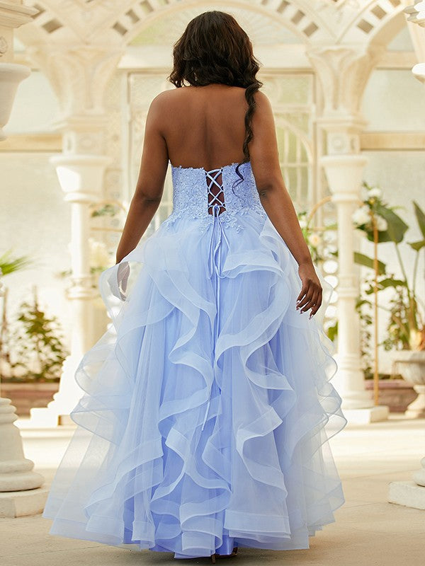 A-Line/Princess Applique Halter Sleeveless Floor-Length Dresses