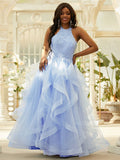 A-Line/Princess Applique Halter Sleeveless Floor-Length Dresses