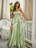 A-Line/Princess like Ruffles Spaghetti Straps Sleeveless Sweep/Brush Train Dresses