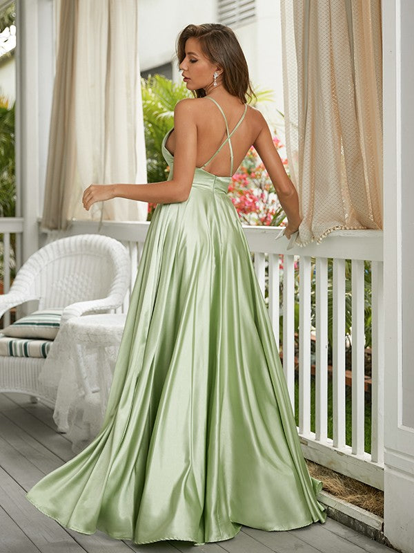 A-Line/Princess like Ruffles Spaghetti Straps Sleeveless Sweep/Brush Train Dresses