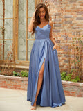 A-Line/Princess Like Ruffles V-neck Sleeveless Floor-Length Dresses