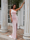 Sheath/Column One-Shoulder Sleeveless Sweep/Brush Train Dresses
