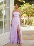 A-Line/Princess Sash/Ribbon/Belt Spaghetti Straps Sleeveless Floor-Length Dresses
