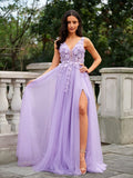 A-Line/Princess Applique V-neck Sleeveless Floor-Length Dresses