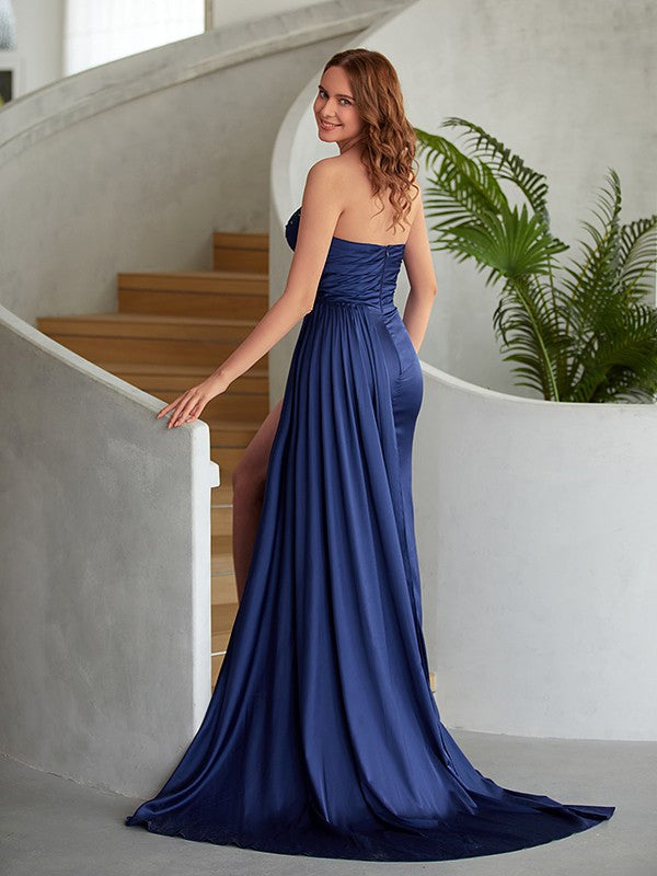 Sheath/Column NS Elastic Woven Ruched Sweetheart Sleeveless Floor-Length Dresses