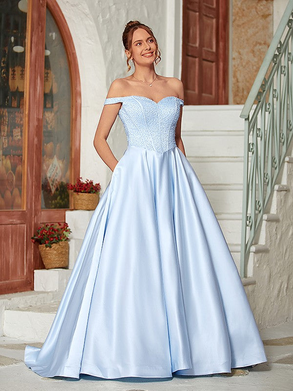 Ball Gown Beading Off-the-Shoulder Sleeveless Sweep/Brush Train Dresses