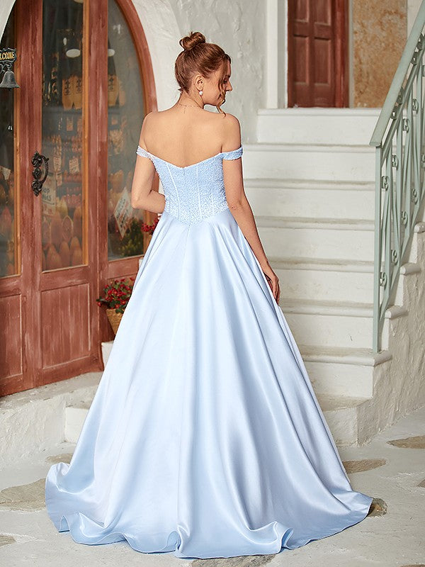 Ball Gown Beading Off-the-Shoulder Sleeveless Sweep/Brush Train Dresses