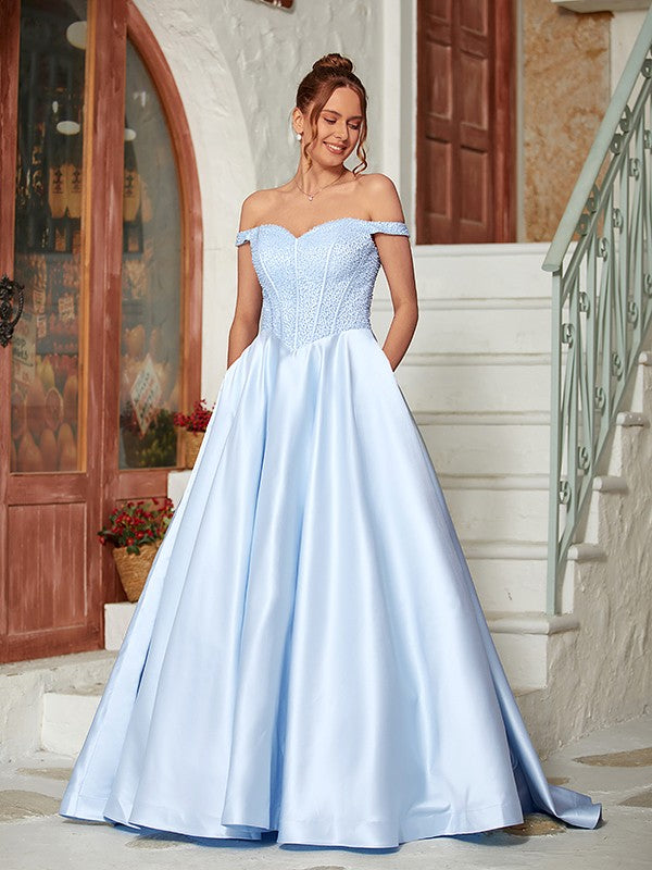 Ball Gown Beading Off-the-Shoulder Sleeveless Sweep/Brush Train Dresses