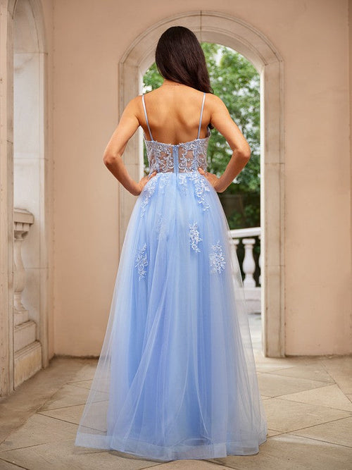 A-Line/Princess Applique V-neck Sleeveless Floor-Length Dresses