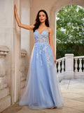 A-Line/Princess Applique V-neck Sleeveless Floor-Length Dresses