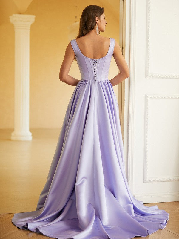 A-Line/Princess Ruffles Straps Sleeveless Sweep/Brush Train Dresses