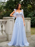A-Line/Princess Applique Straps Sleeveless Sweep/Brush Train Dresses
