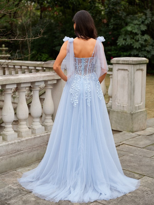A-Line/Princess Applique Straps Sleeveless Sweep/Brush Train Dresses