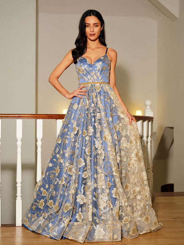 A-Line/Princess V-neck Sleeveless Court Train Dresses