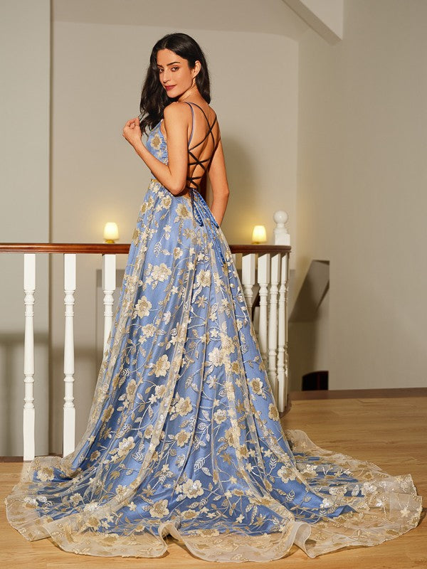 A-Line/Princess V-neck Sleeveless Court Train Dresses
