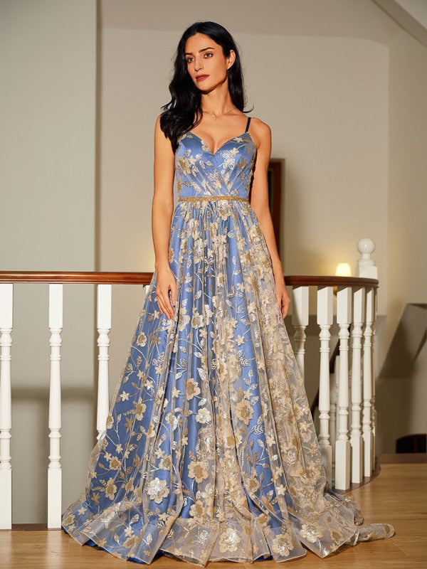 A-Line/Princess V-neck Sleeveless Court Train Dresses