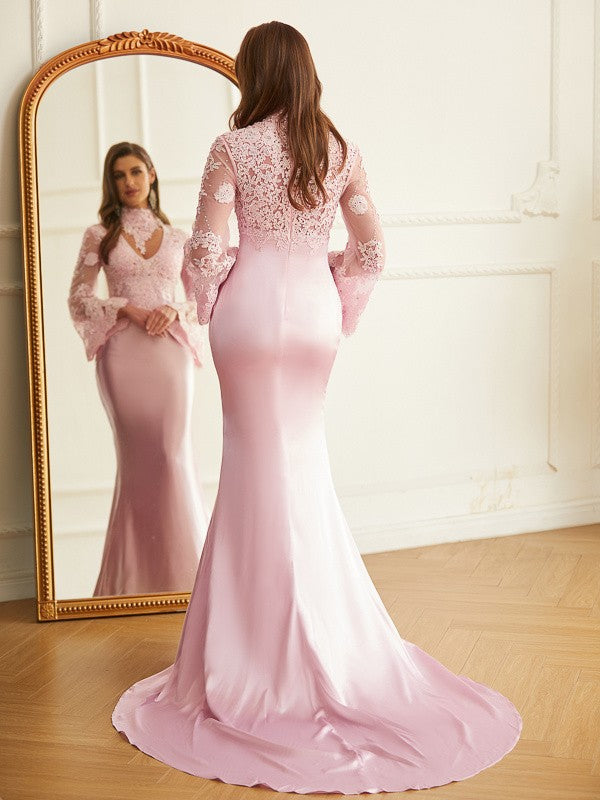 Sheath/Column like High Neck Long Sleeves Sweep/Brush Train Dresses