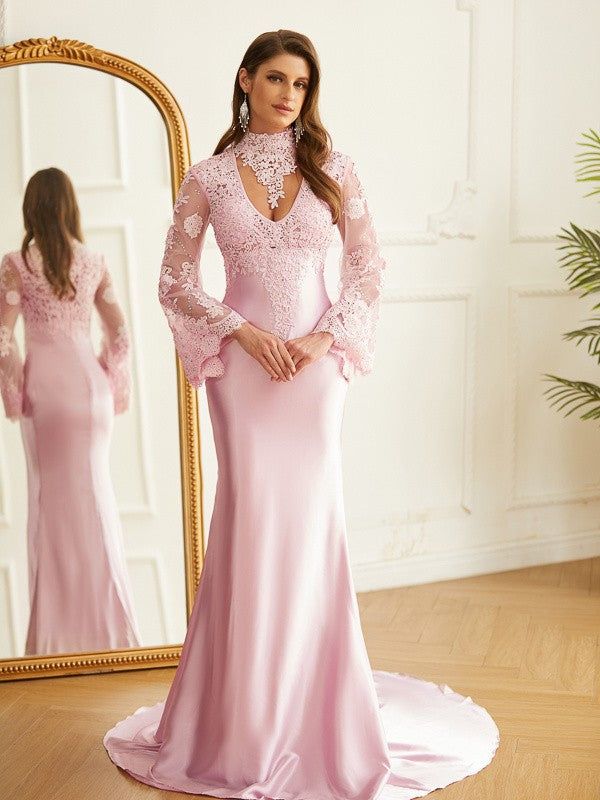 Sheath/Column like High Neck Long Sleeves Sweep/Brush Train Dresses
