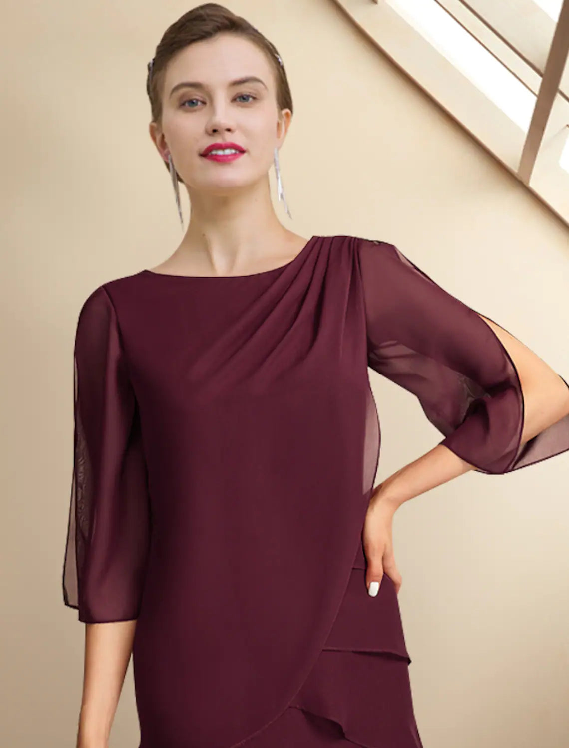 Mother of the Bride Dress Plus Size Elegant Ankle Length Half Sleeve Ruffles