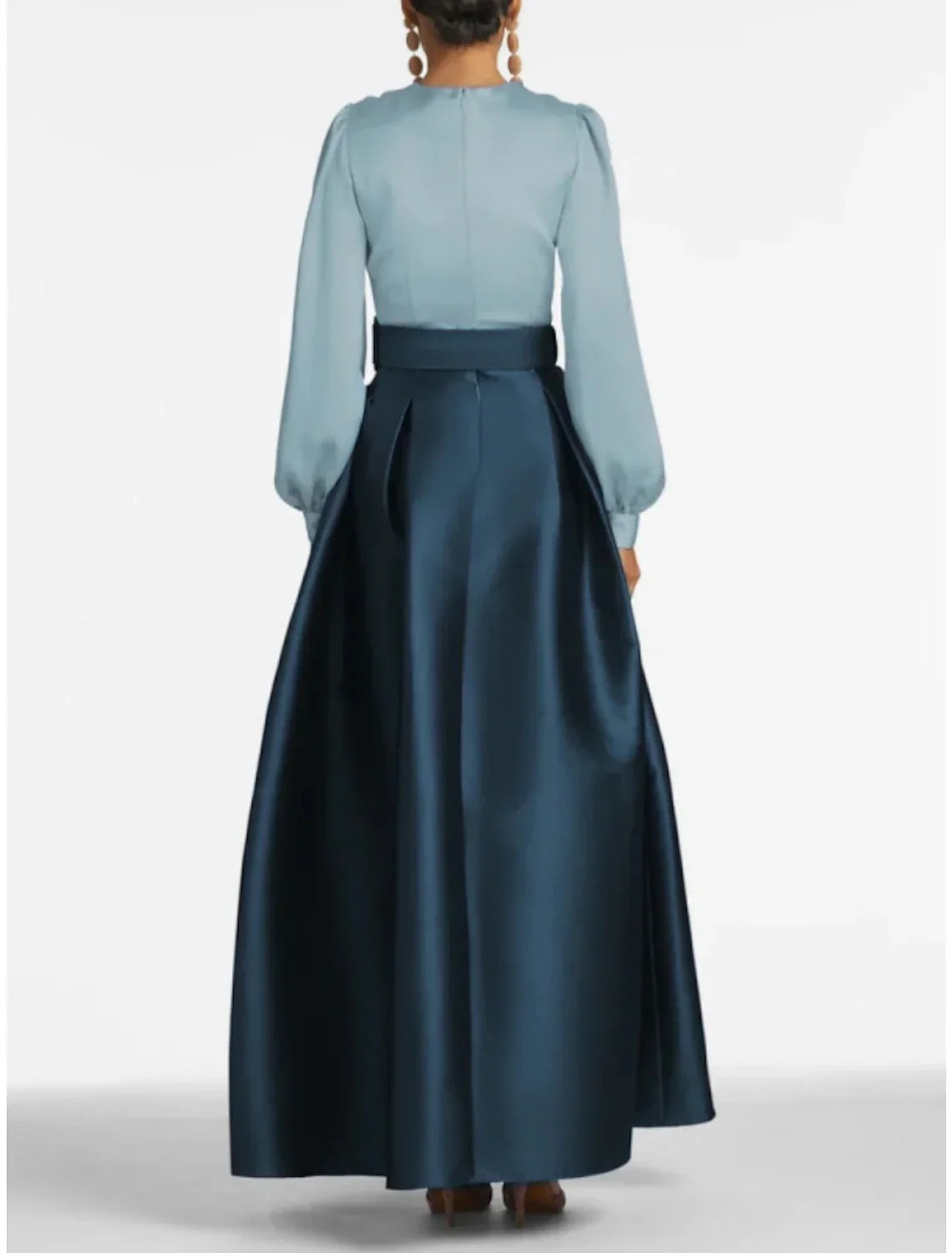 Green Formal Pocket Christmas Red Green Dress Long Sleeve Blue Evening Gown High Split Wedding Guest Dress Fall Wedding Floor Length Color Contrast V Neck Belt / Sash with Pleats Slit