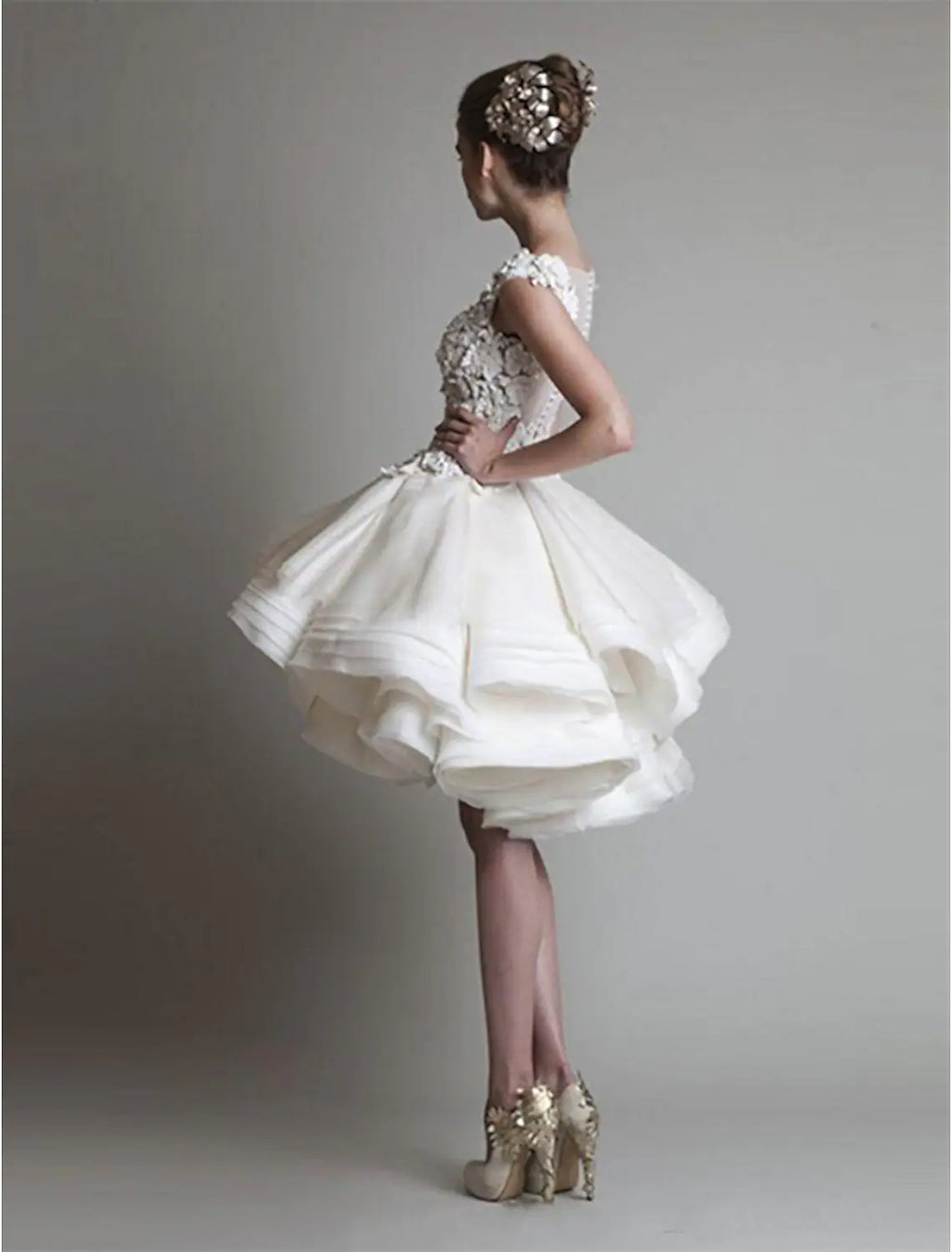 White Floral Little Dresses Puffy Homecoming Cocktail Party Dress Sleeveless Short Mini Tier Shouder Flower
