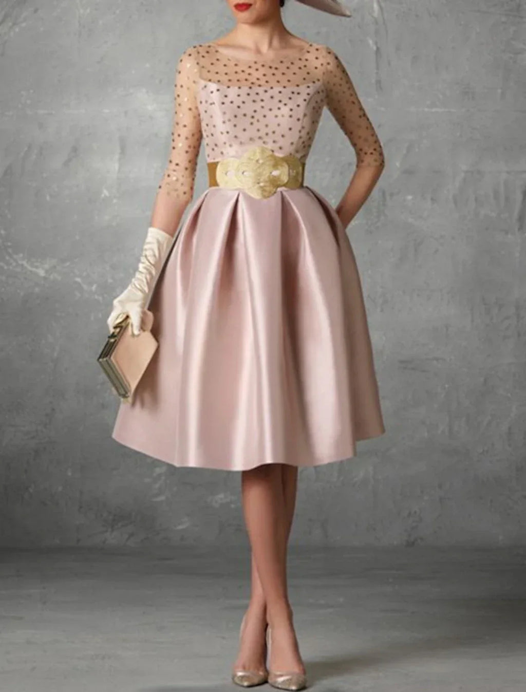 Cocktail Dresses Elegant Dress Wedding Guest Kentucky Derby Knee Length Half Sleeve Jewel Neck Pocket with Buttons Pocket