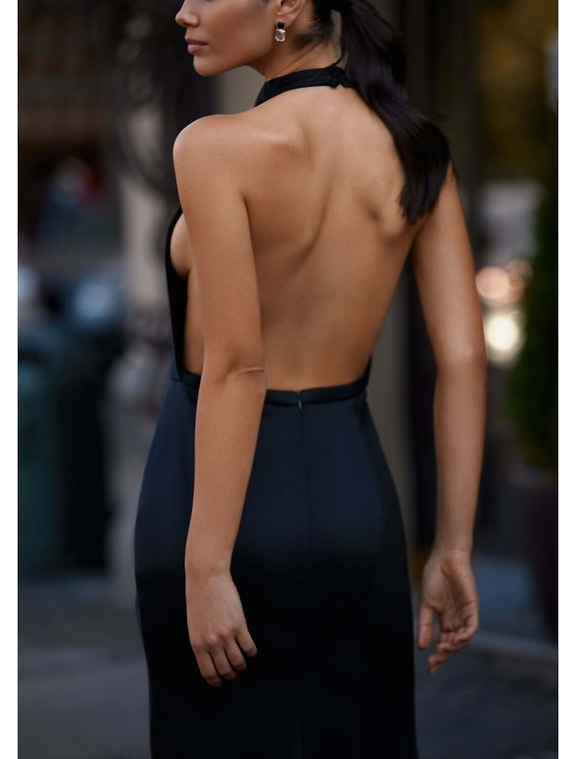 Sheath / Column Prom Dresses Elegant Dress Prom Court Train Sleeveless Halter Neck Fall Wedding Guest with Slit Pure Color