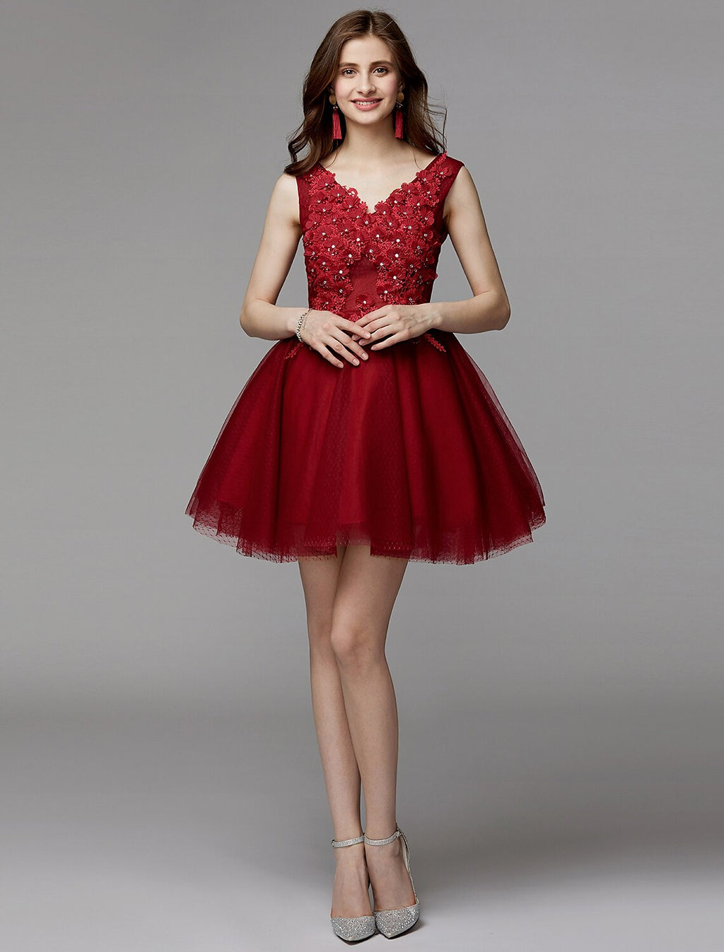 Homecoming Graduation Short / Mini Sleeveless V Neck Over with Crystals Appliques
