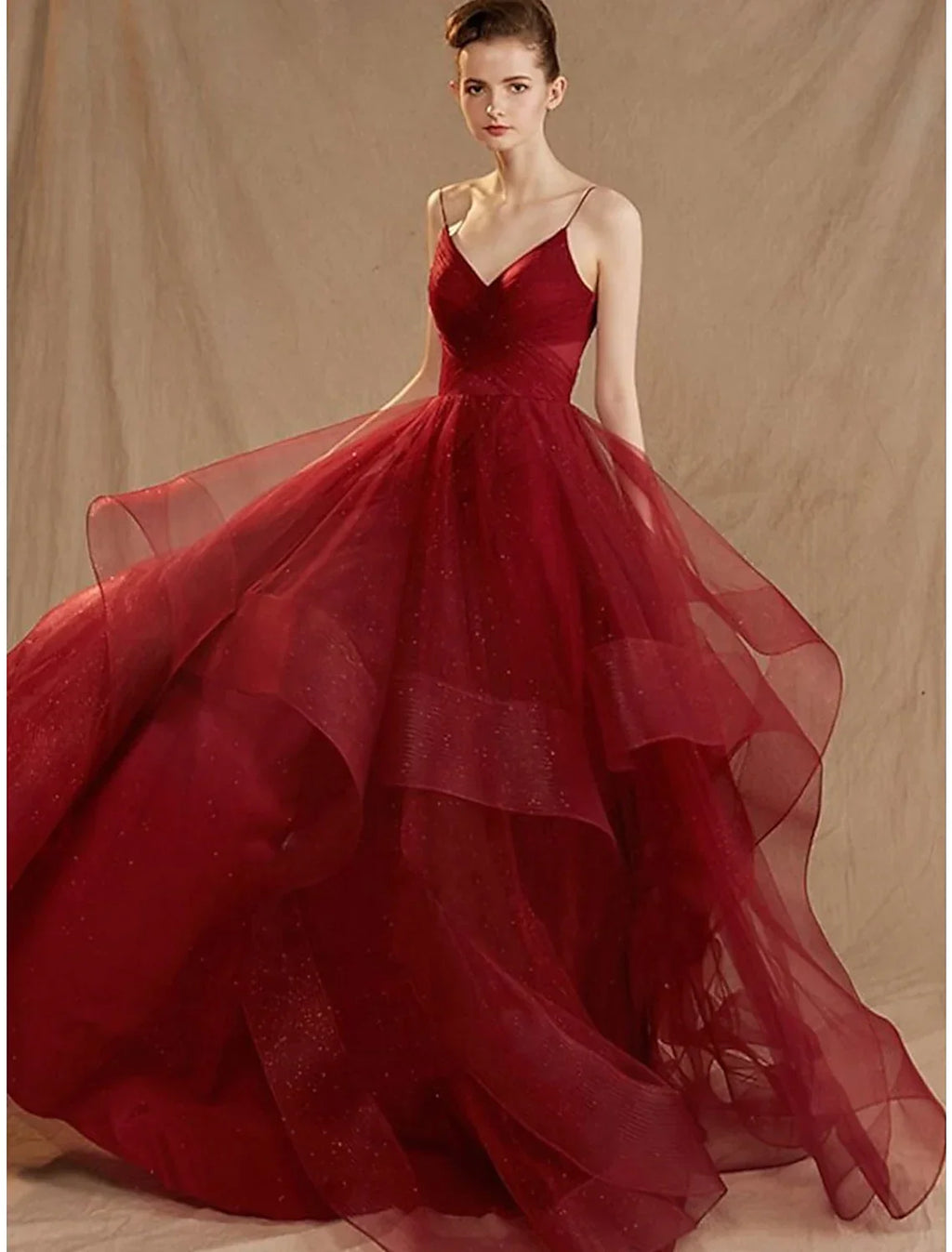 Ball Gown Elegant Dress Party Wear Floor Length Sleeveless V Neck V Back