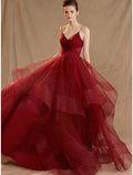 Ball Gown Elegant Dress Party Wear Floor Length Sleeveless V Neck V Back