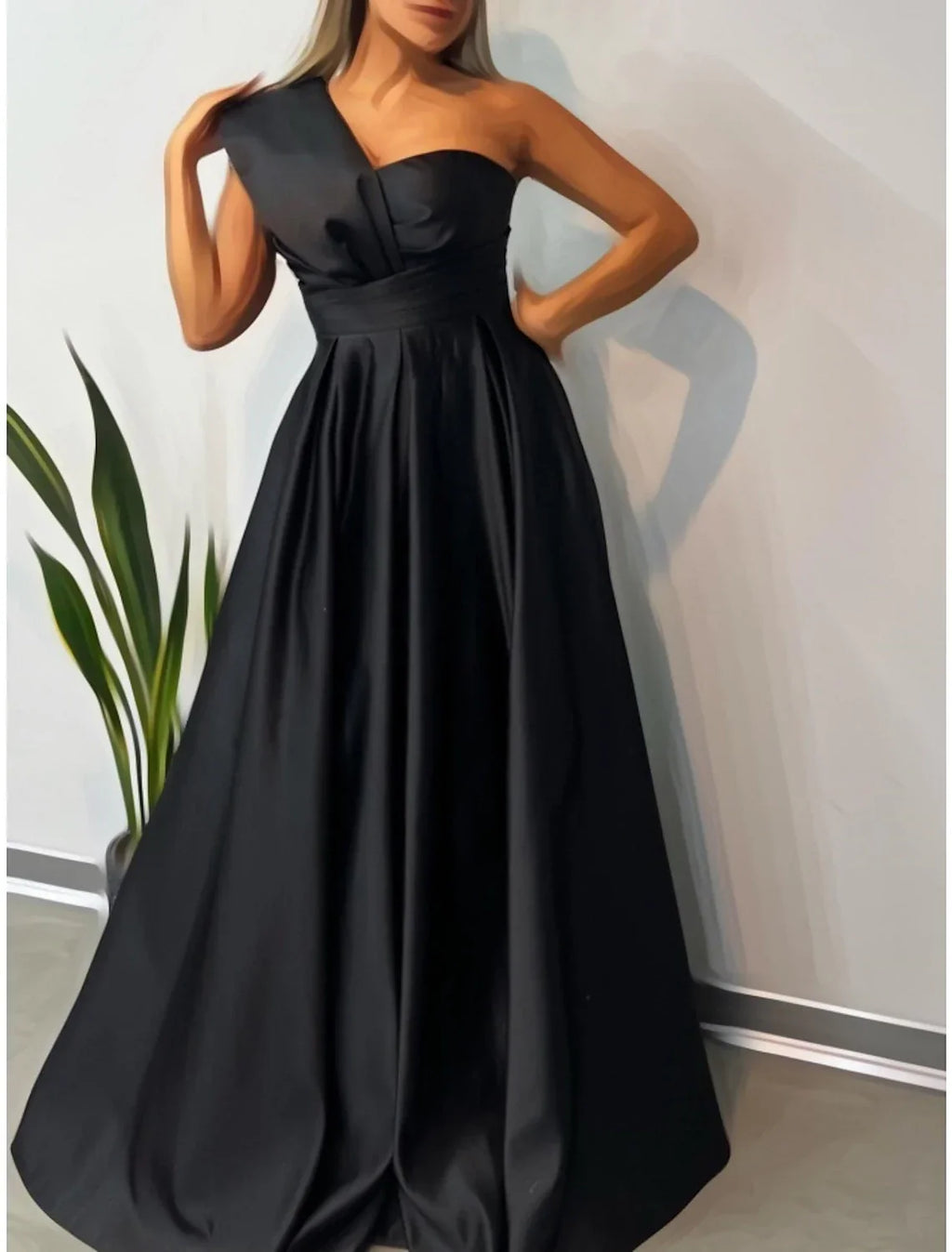 Evening Gown Elegant Dress Formal Floor Length Sleeveless One Shoulder with Pleats Ruched