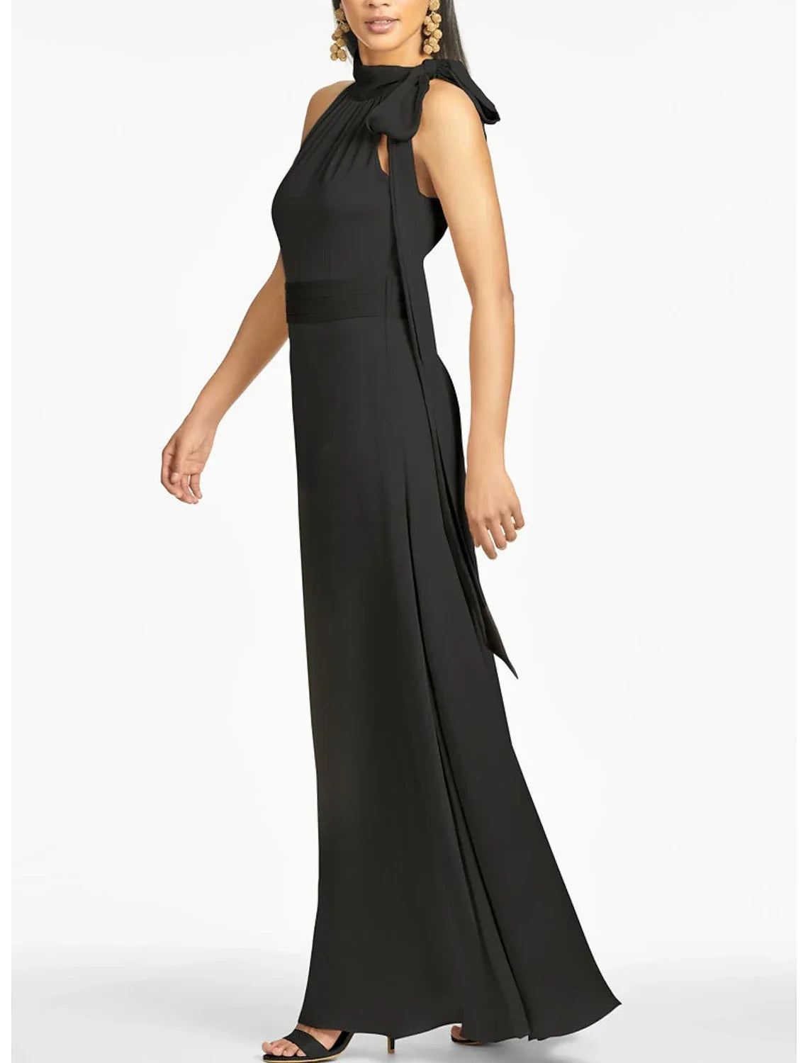 Sheath / Column Evening Gown Elegant Dress Formal Wedding Floor Length Sleeveless Halter Neck Charmeuse with Bow(s) Strappy