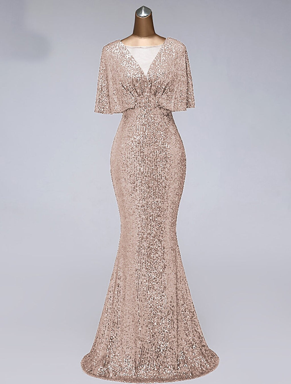 Mermaid / Trumpet Prom Dresses Sparkle Dress Wedding Guest Floor Length Half Sleeve Illusion Neck with Ruffles