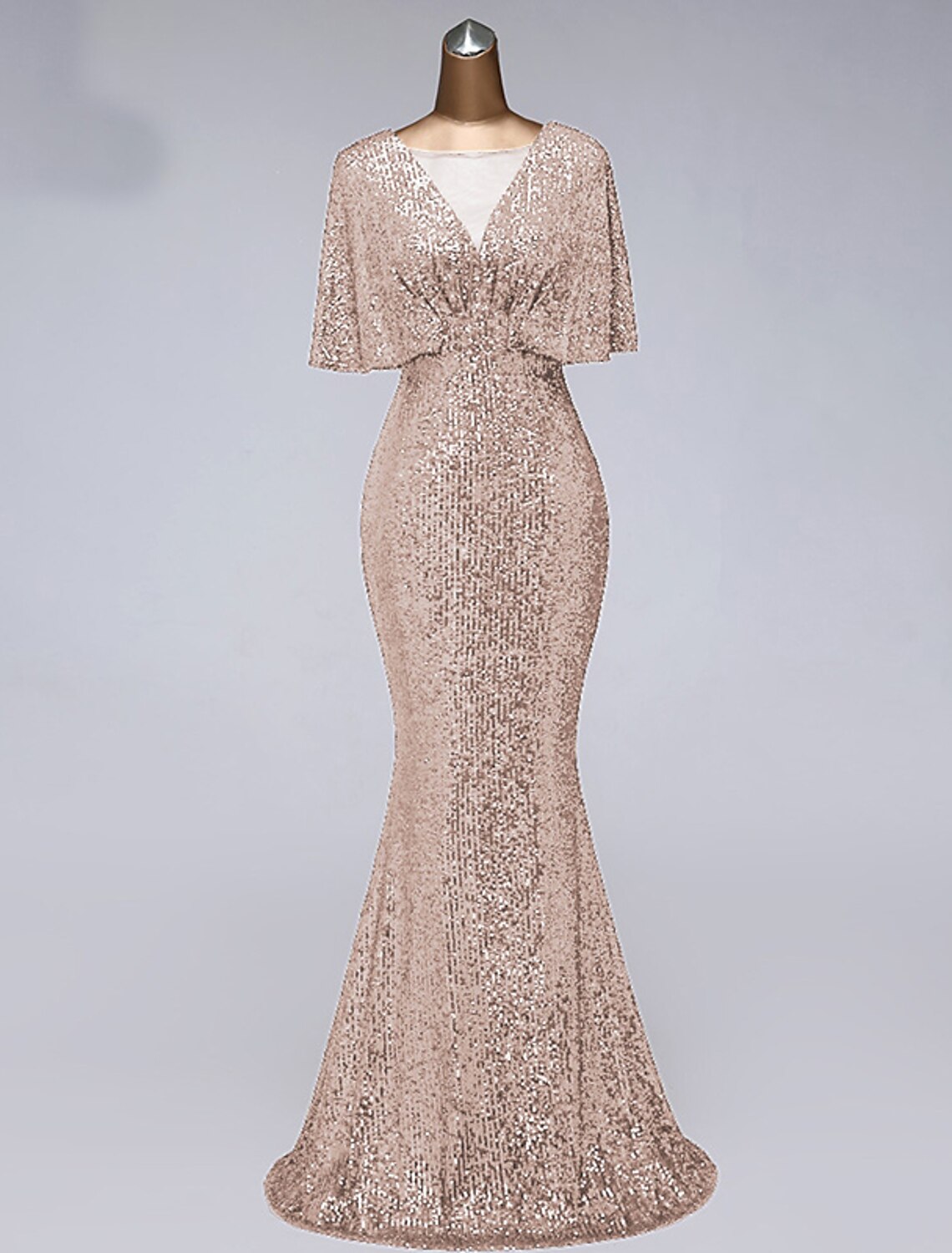 Mermaid / Trumpet Prom Dresses Sparkle Dress Wedding Guest Floor Length Half Sleeve Illusion Neck with Ruffles