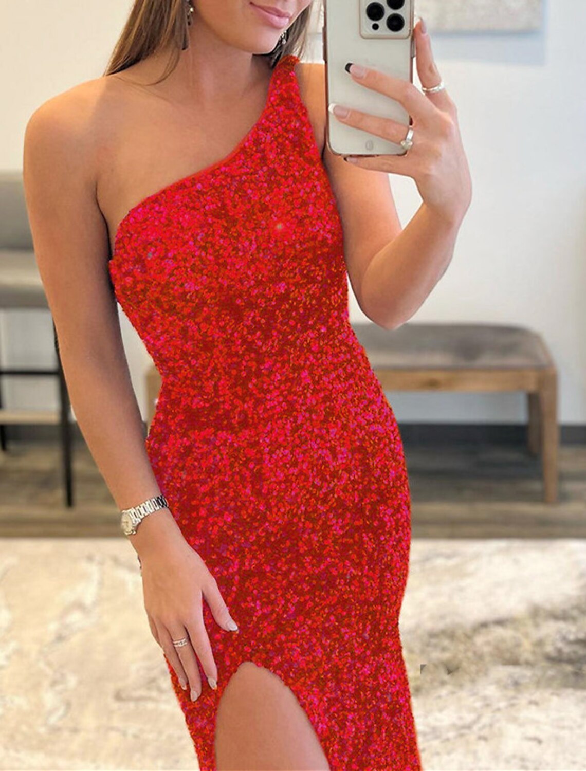 Mermaid / Trumpet Prom Dresses Sparkle & Shine Dress Party Wear Wedding Party Sweep / Brush Train Sleeveless One Shoulder