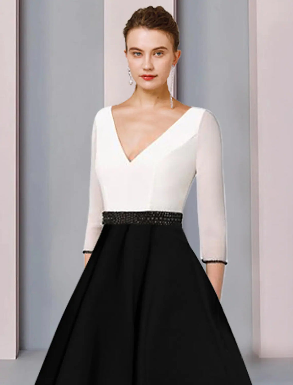 Mother of the Bride Dress Wedding Elegant V Neck Length Short Sleeve Sash Ribbon