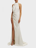 Sheath / Column Prom Dresses Elegant Dress Prom Court Train Sleeveless Halter Neck Fall Wedding Guest with Slit Pure Color