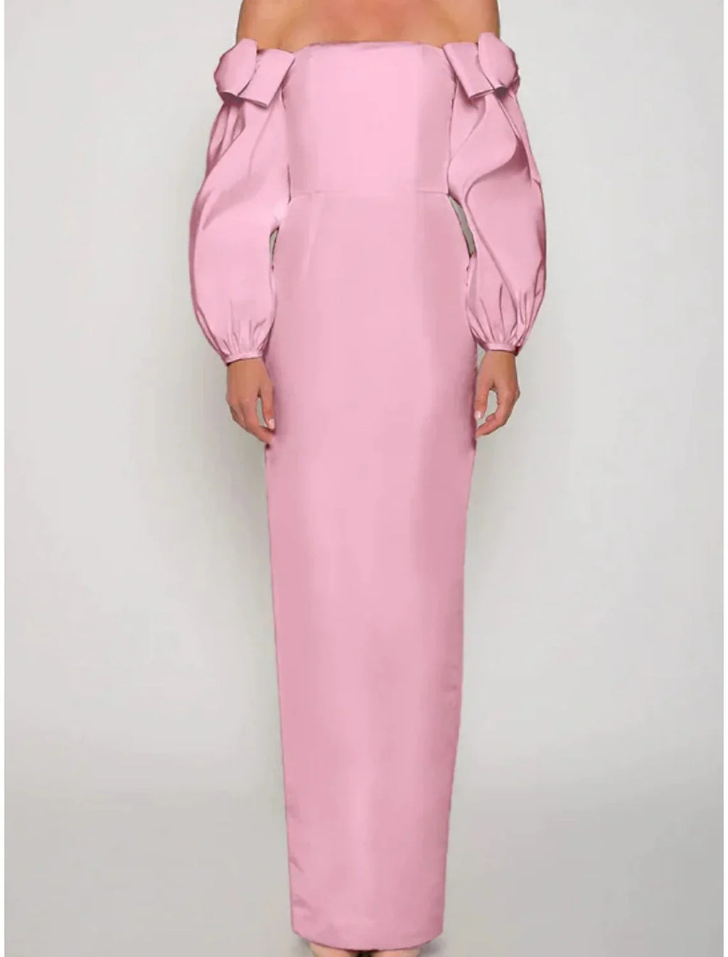 Sheath / Column Evening Gown Elegant Dress Formal Christmas Ankle Length Long Sleeve Off Shoulder with Bow(s) Ruched