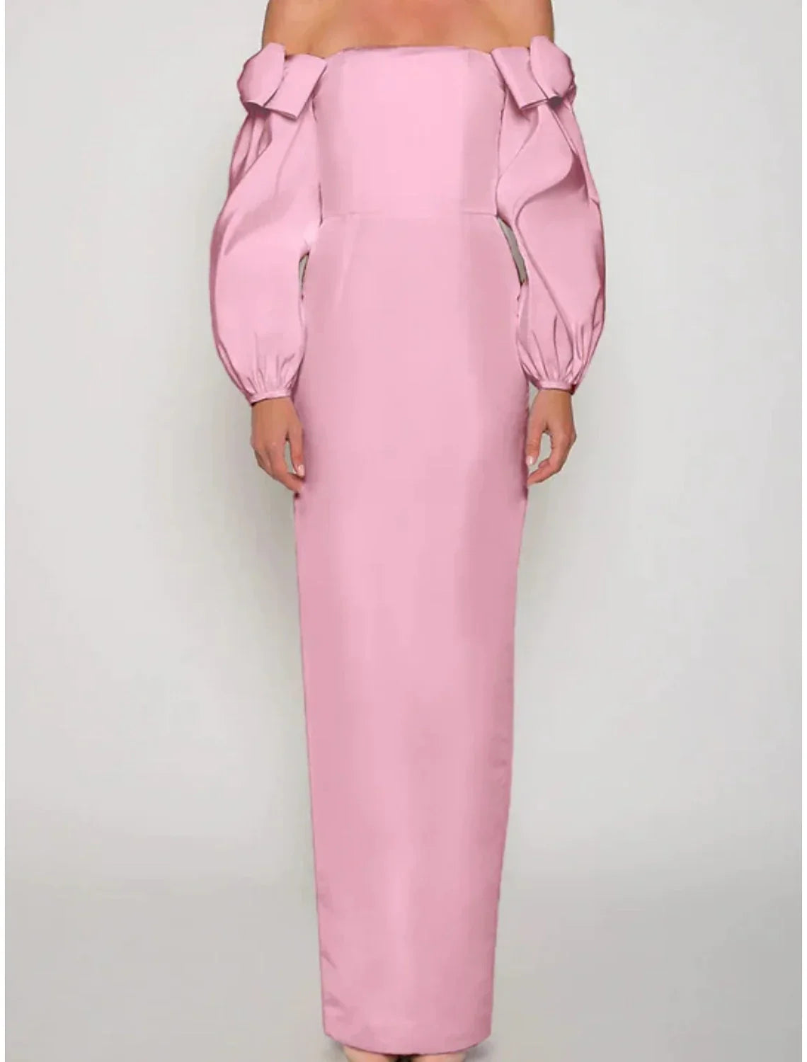 Sheath / Column Evening Gown Elegant Dress Formal Christmas Ankle Length Long Sleeve Off Shoulder with Bow(s) Ruched