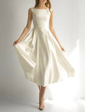 Bridal Shower Simple Wedding Dresses Wedding Dresses A-Line Sweetheart Long Sleeve Tea Length Bridal Gowns With Ruched Split Front