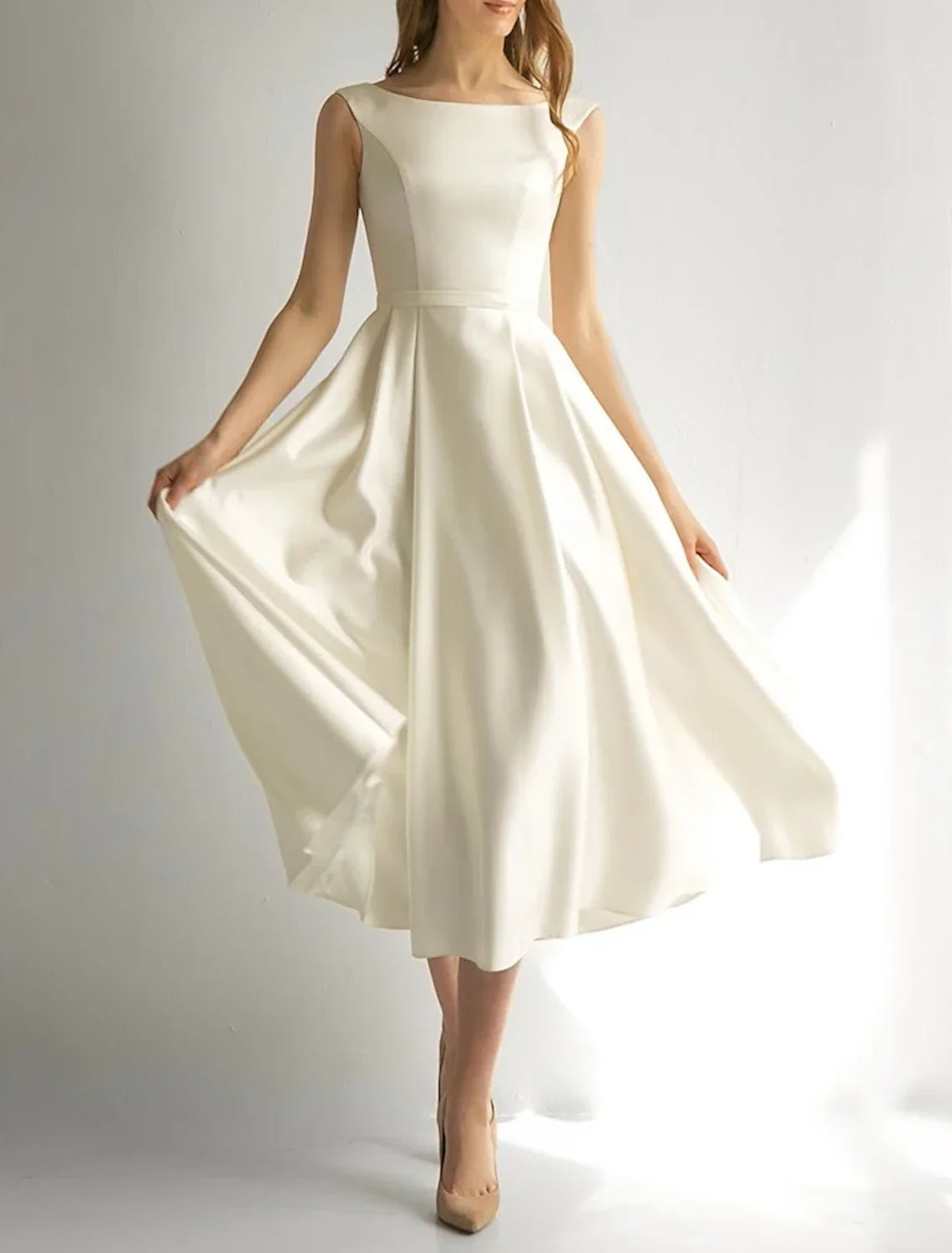 Bridal Shower Simple Wedding Dresses Wedding Dresses A-Line Sweetheart Long Sleeve Tea Length Bridal Gowns With Ruched Split Front