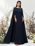 Sheath / Column Prom Dresses Empire Dress Engagement Sweep / Brush Train Sleeveless Jewel Neck with Beading