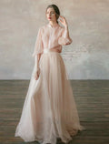 Two Piece Empire Minimalist Wedding Guest Formal Evening Birthday Dress Stand Collar Long Sleeve Floor Length with Tier