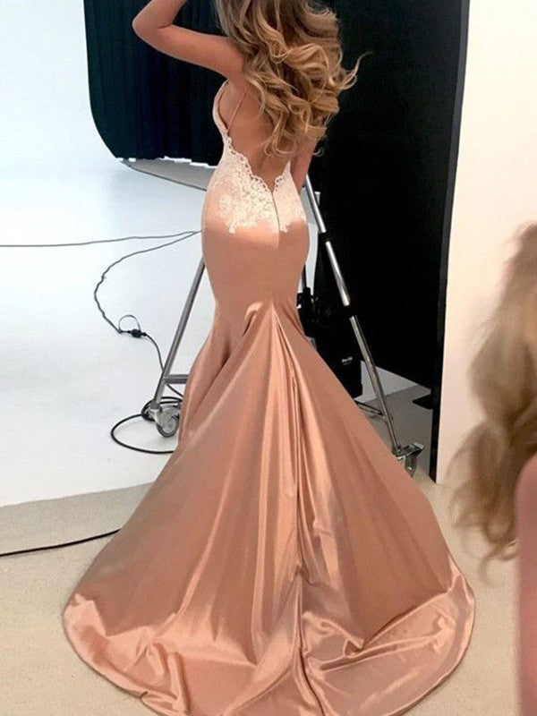 Trumpet/Mermaid Straps V-neck Sleeveless Applique Court Train like Dresses