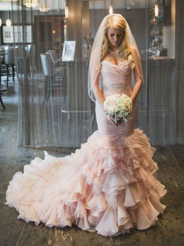 Trumpet/Mermaid Sleeveless Sweetheart Court Train Ruffles Wedding Dresses